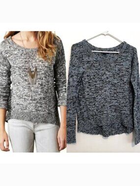 AMERICAN EAGLE Fireside Marled Sweater Blue Navy Blue Gold Metallic Cotton Small
